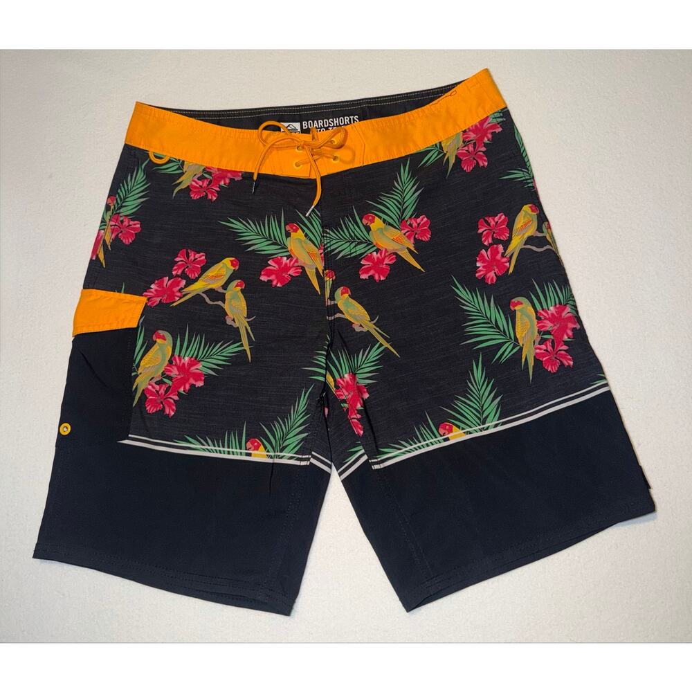 Reef men’s board shorts tropical parrot and hibiscus flower print